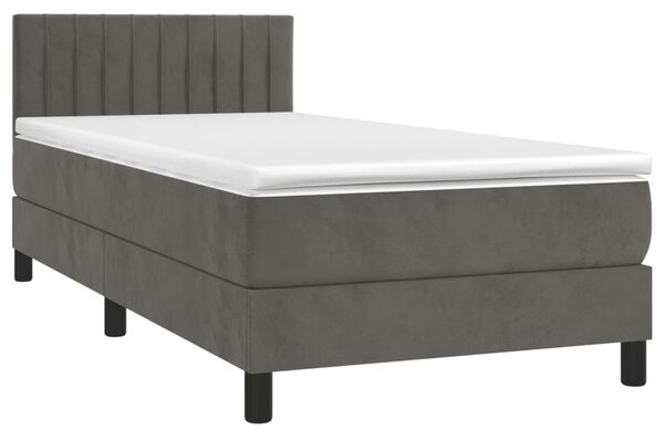 Krevet box spring s madracem LED tamnosivi 100x200 cm baršun - Siva / 100 x 200 cm