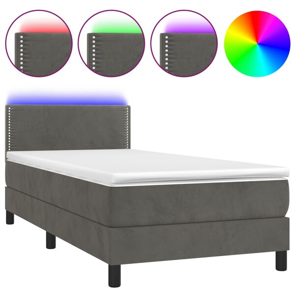 Krevet box spring s madracem LED tamnosivi 100x200 cm baršun - Siva / 100 x 200 cm