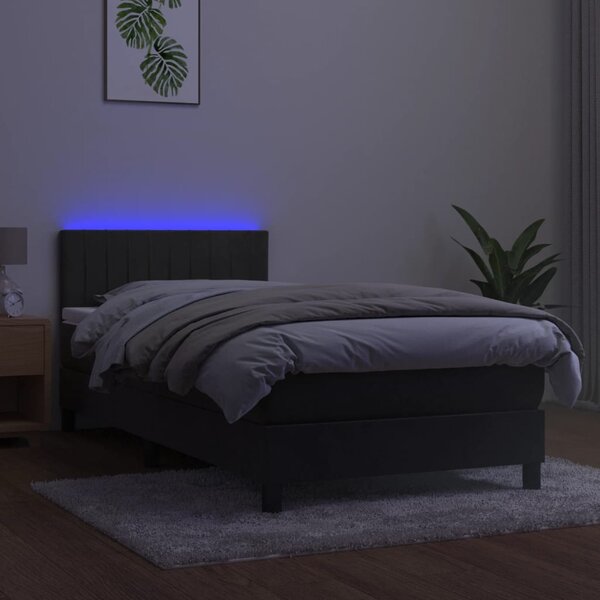 Krevet box spring s madracem LED tamnosivi 100x200 cm baršun - Siva / 100 x 200 cm