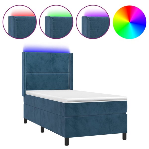 Krevet box spring s madracem LED tamnoplavi 80 x 200 cm baršun - Plava / 80 x 200 cm