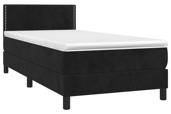 Krevet box spring s madracem LED crni 90x200 cm baršun - Crna / 90 x 200 cm