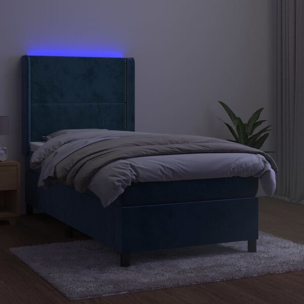 Krevet box spring s madracem LED tamnoplavi 80 x 200 cm baršun - Plava / 80 x 200 cm