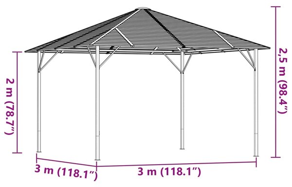 Sjenica s krovom 3 x 3 m antracit - Antracitno siva / 3 x 3 m