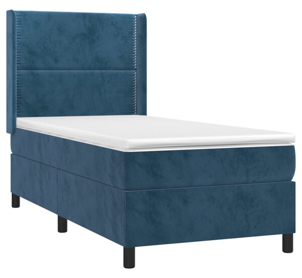 Krevet box spring s madracem LED tamnoplavi 80 x 200 cm baršun - Plava / 80 x 200 cm