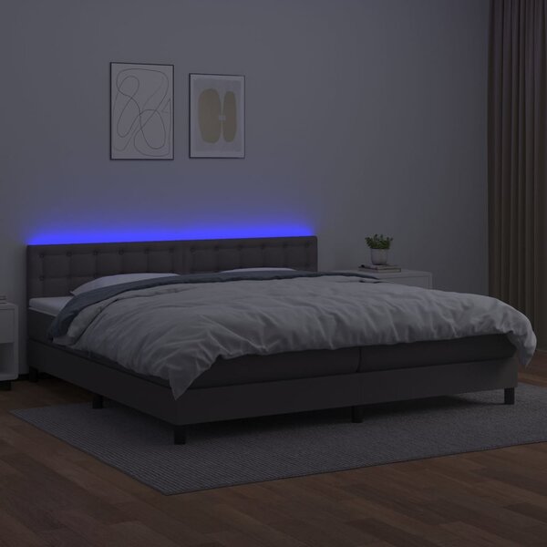 Krevet box spring s madracem LED sivi 200x200cm od umjetne kože - Siva / 200 x 200 cm