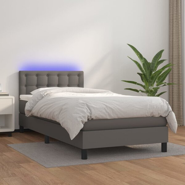 Krevet box spring s madracem LED sivi 100x200cm od umjetne kože - Siva / 100 x 200 cm