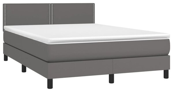 Krevet box spring s madracem LED sivi 140x200cm od umjetne kože - Siva / 140 x 200 cm