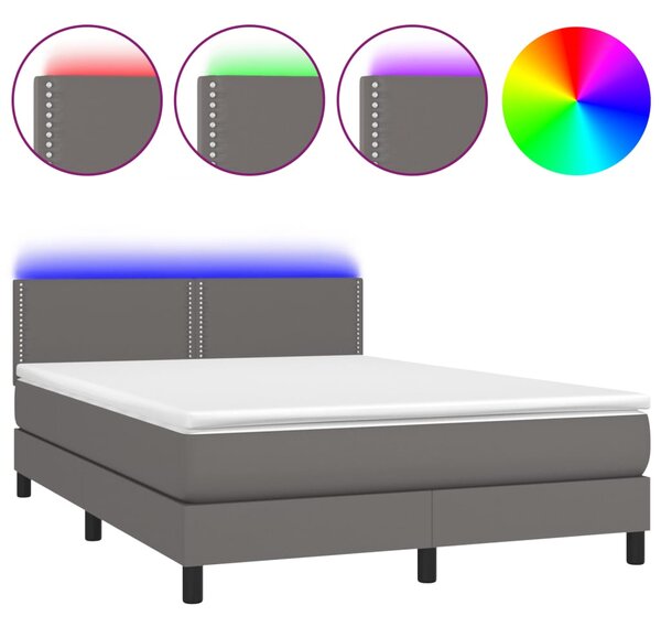 Krevet box spring s madracem LED sivi 140x200cm od umjetne kože - Siva / 140 x 200 cm