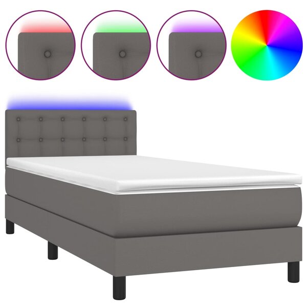 Krevet box spring s madracem LED sivi 100x200cm od umjetne kože - Siva / 100 x 200 cm