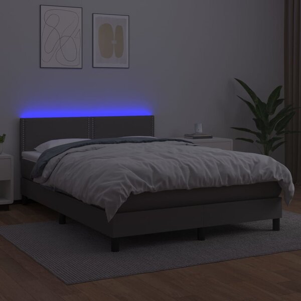 Krevet box spring s madracem LED sivi 140x200cm od umjetne kože - Siva / 140 x 200 cm