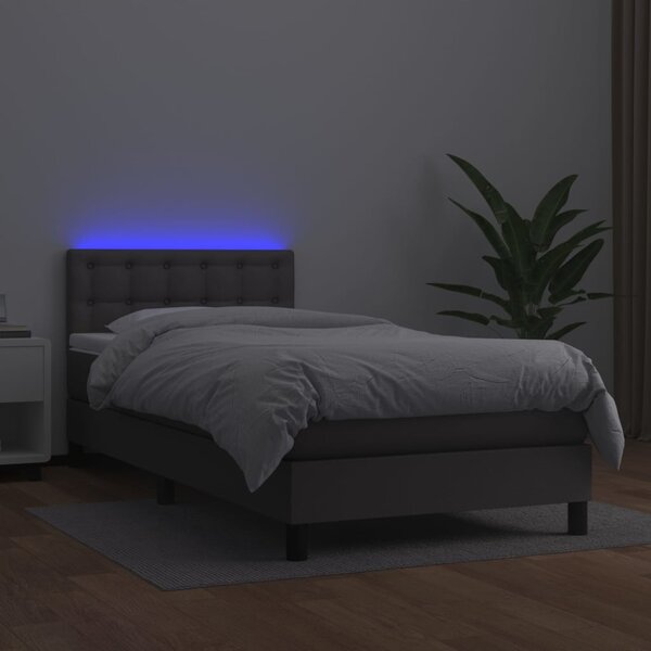 Krevet box spring s madracem LED sivi 100x200cm od umjetne kože - Siva / 100 x 200 cm