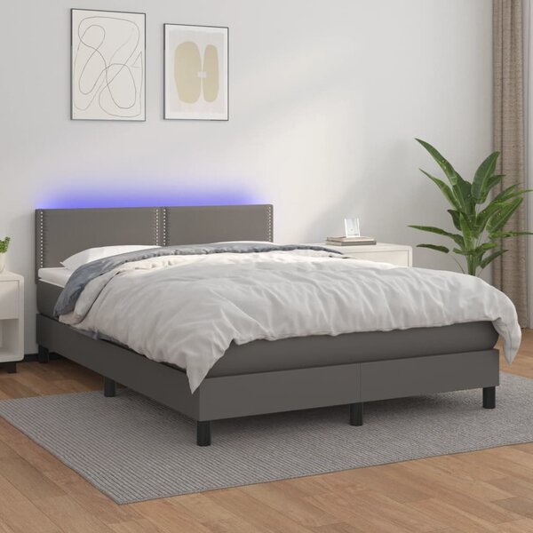 Krevet box spring s madracem LED sivi 140x200cm od umjetne kože - Siva / 140 x 200 cm