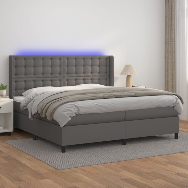 Krevet box spring s madracem LED sivi 200x200cm od umjetne kože - Siva / 200 x 200 cm