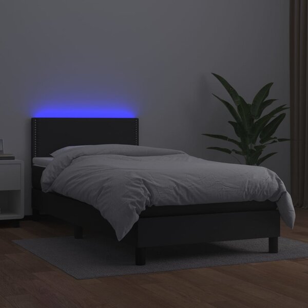 Krevet box spring s madracem LED crni 80x200 cm od umjetne kože - Crna / 80 x 200 cm