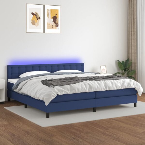 Krevet box spring s madracem LED plavi 200x200 cm od tkanine - Plava / 200 x 200 cm