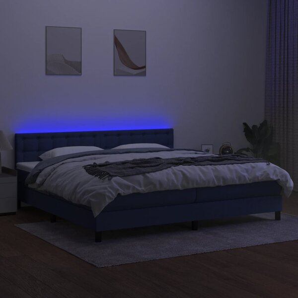Krevet box spring s madracem LED plavi 200x200 cm od tkanine - Plava / 200 x 200 cm