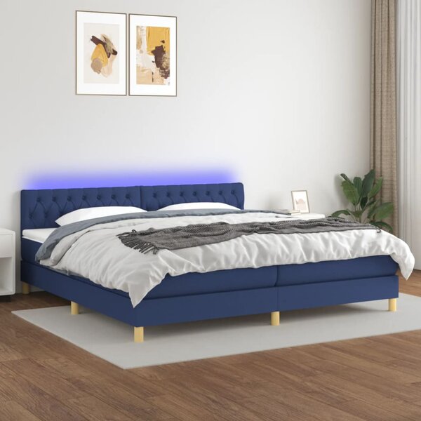 Krevet box spring s madracem LED plavi 200x200 cm od tkanine - Plava / 200 x 200 cm