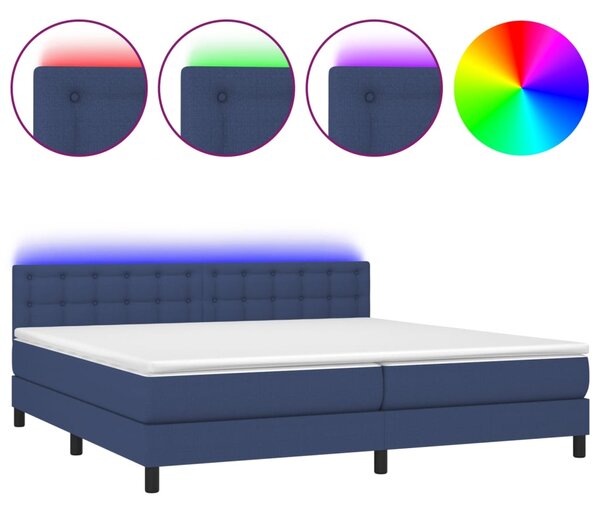 Krevet box spring s madracem LED plavi 200x200 cm od tkanine - Plava / 200 x 200 cm