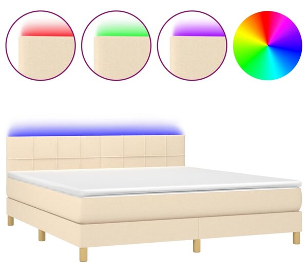 Krevet box spring s madracem LED krem 180x200 cm od tkanine - Krema / 180 x 200 cm