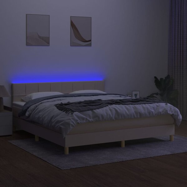 Krevet box spring s madracem LED krem 180x200 cm od tkanine - Krema / 180 x 200 cm