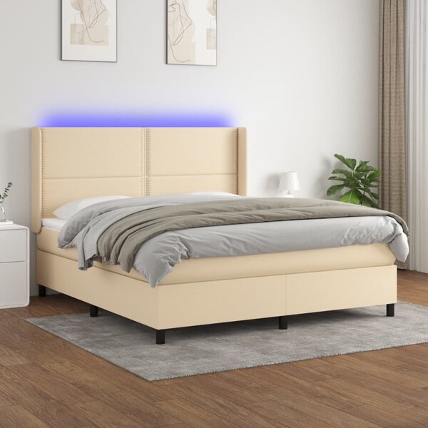 Krevet box spring s madracem LED krem 180x200 cm od tkanine - Krema / 180 x 200 cm