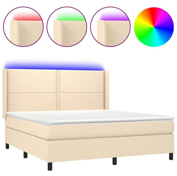 Krevet box spring s madracem LED krem 180x200 cm od tkanine - Krema / 180 x 200 cm