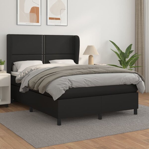 Krevet s oprugama i madracem crni 140 x 200 cm od umjetne kože - Crna / 140 x 200 cm