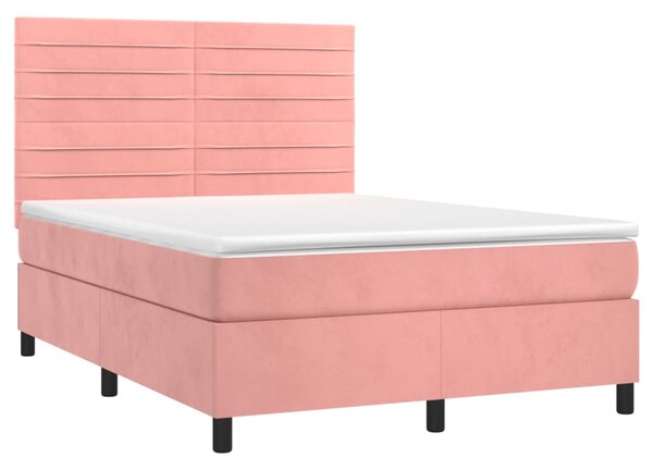 Krevet box spring s madracem LED ružičasti 140x200cm baršunasti - Ružičasti / 140 x 200 cm