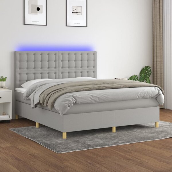 Krevet box spring s madracem LED svjetlosivi 160x200 cm tkanina - Siva / 160 x 200 cm