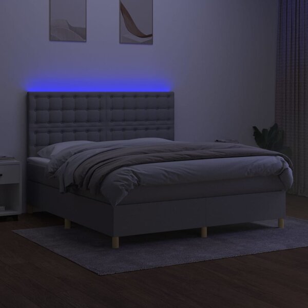 Krevet box spring s madracem LED svjetlosivi 160x200 cm tkanina - Siva / 160 x 200 cm