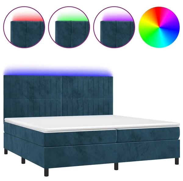 Krevet box spring s madracem LED tamnoplavi 200x200 cm baršun - Plava / 200 x 200 cm