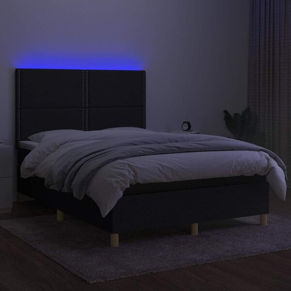 Krevet box spring s madracem LED crni 140x200 cm od tkanine - Crna / 140 x 200 cm