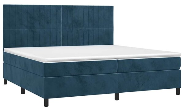 Krevet box spring s madracem LED tamnoplavi 200x200 cm baršun - Plava / 200 x 200 cm