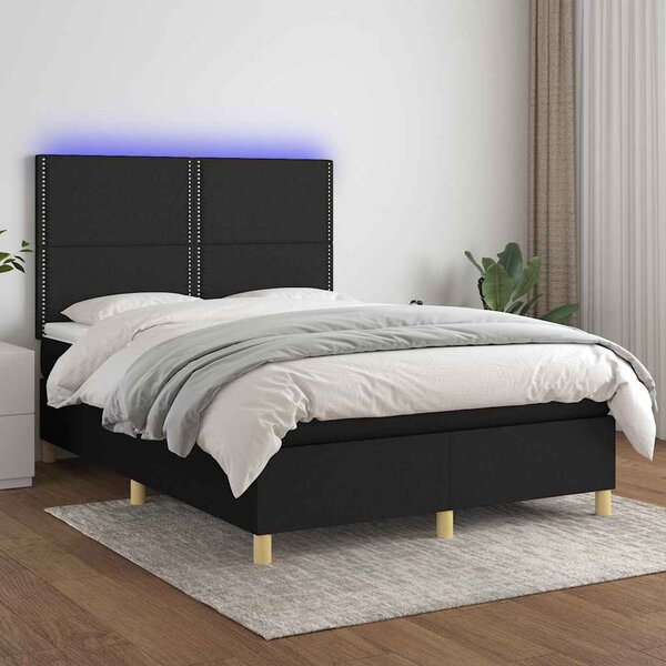 Krevet box spring s madracem LED crni 140x200 cm od tkanine - Crna / 140 x 200 cm