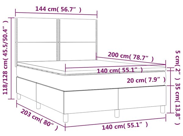 Krevet box spring s madracem LED crni 140x200 cm od tkanine - Crna / 140 x 200 cm