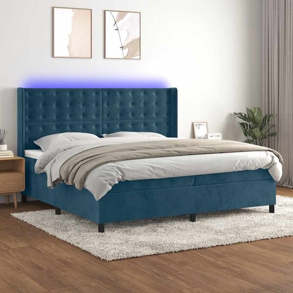 Krevet box spring s madracem LED tamnoplavi 200x200 cm baršun - Plava / 200 x 200 cm