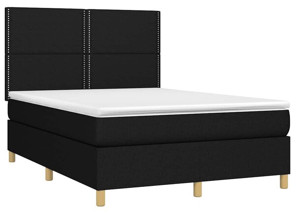Krevet box spring s madracem LED crni 140x200 cm od tkanine - Crna / 140 x 200 cm