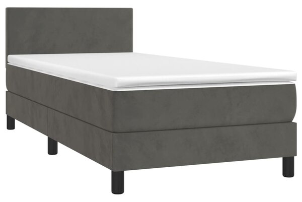 Krevet box spring s madracem LED tamnosivi 90x190 cm baršun - Siva / 90 x 190 cm