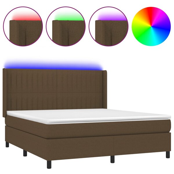 Krevet box spring s madracem LED tamnosmeđi 160x200 cm tkanina - Smeđa / 160 x 200 cm