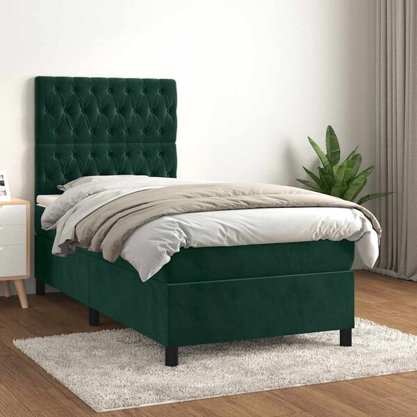 Box spring krevet s madracem tamnozeleni 80 x 200 cm baršunasti - Zelena / 80 x 200 cm