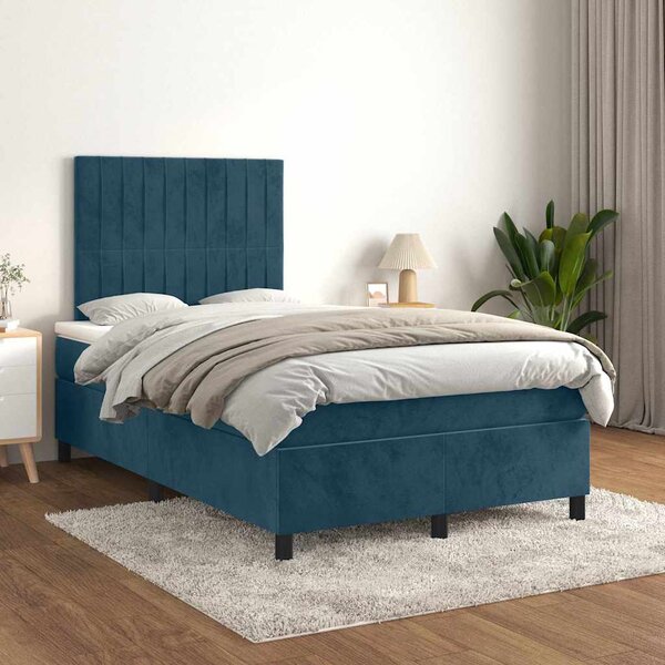 Box spring krevet s madracem tamnoplavi 120 x 200 cm baršunasti - Plava / 120 x 200 cm