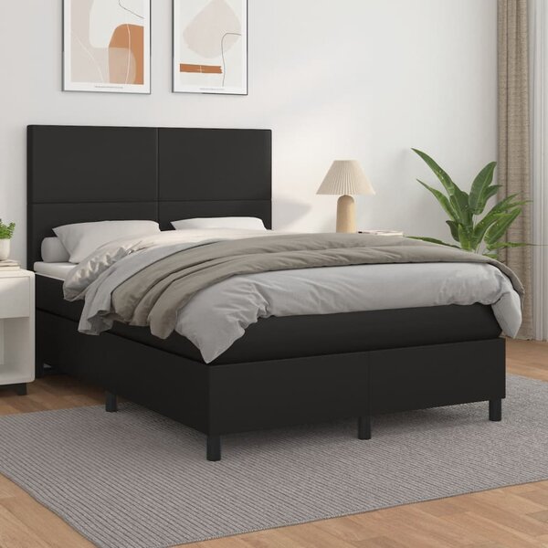 Krevet s oprugama i madracem crni 140 x 190 cm od umjetne kože - Crna / 140 x 190 cm