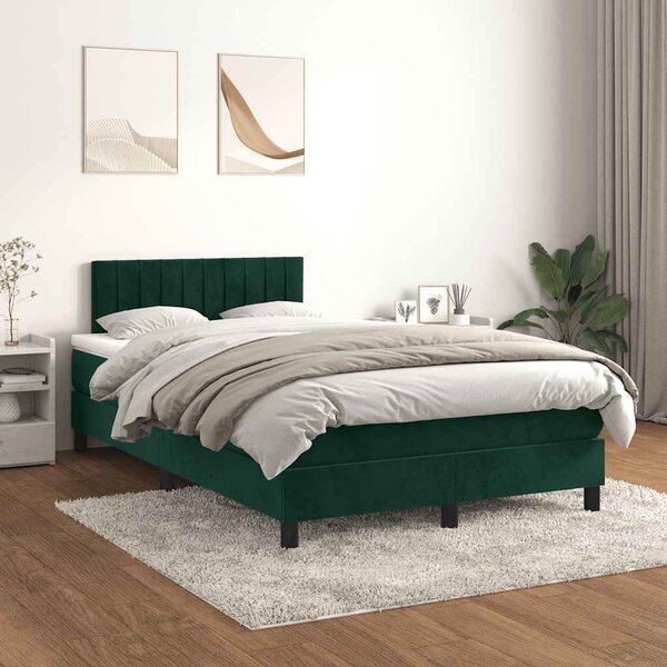 Box spring krevet s madracem tamnozeleni 120x200 cm baršunasti - Zelena / 120 x 200 cm
