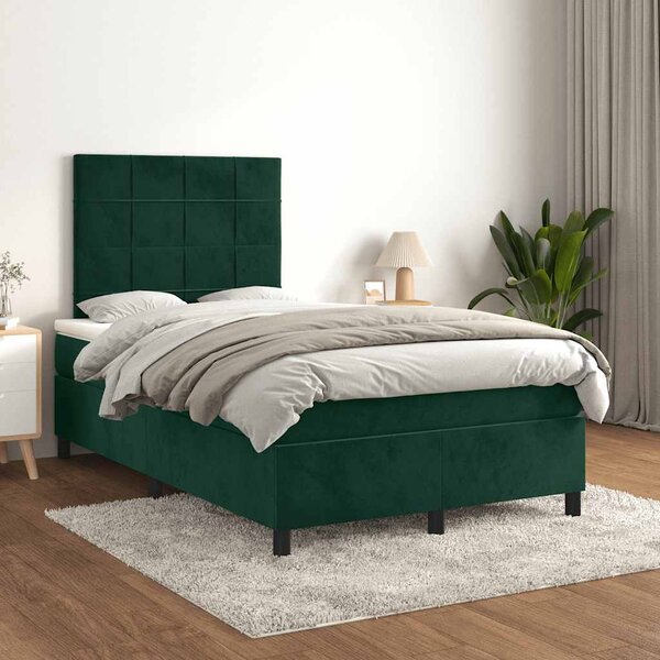 Box spring krevet s madracem tamnozeleni 120x200 cm baršunasti - Zelena / 120 x 200 cm
