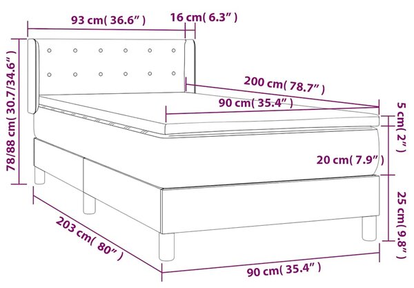 Box spring krevet s madracem crni 90x200 cm baršunasti - Crna / 90 x 200 cm