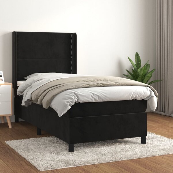 Box spring krevet s madracem crni 90x200 cm baršunasti - Crna / 90 x 200 cm