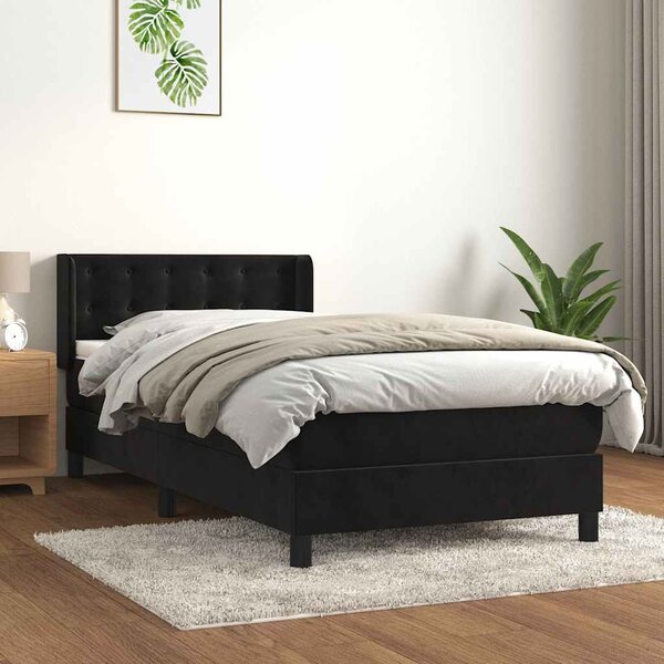 Box spring krevet s madracem crni 90x200 cm baršunasti - Crna / 90 x 200 cm