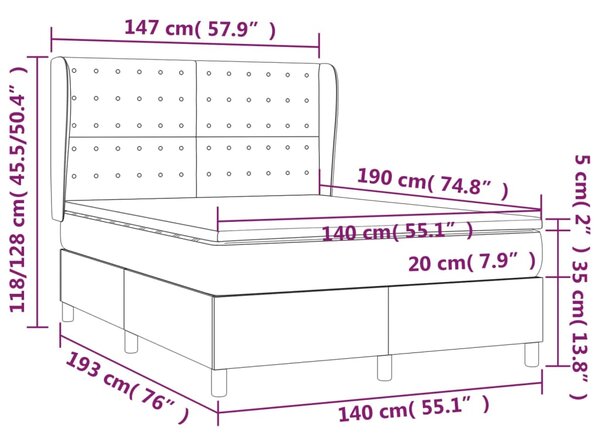Krevet s oprugama i madracem crni 140 x 190 cm baršunasti - Crna / 140 x 190 cm