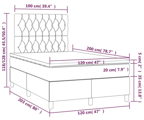 Krevet s oprugama i madracem tamnosivi 120 x 200 cm od tkanine - Siva / 120 x 200 cm