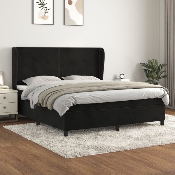 Krevet s oprugama i madracem crni 180x200 cm baršunasti - Crna / 180 x 200 cm
